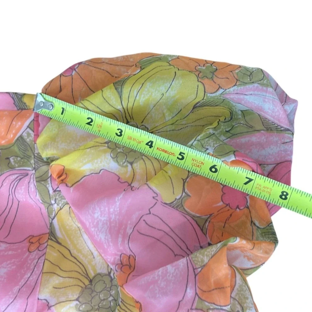 Vintage 60's  Floral Maxi Dress Pink Orange Yellow Puff Sleeve‎ Boho Mod Garden - Picture 7 of 10